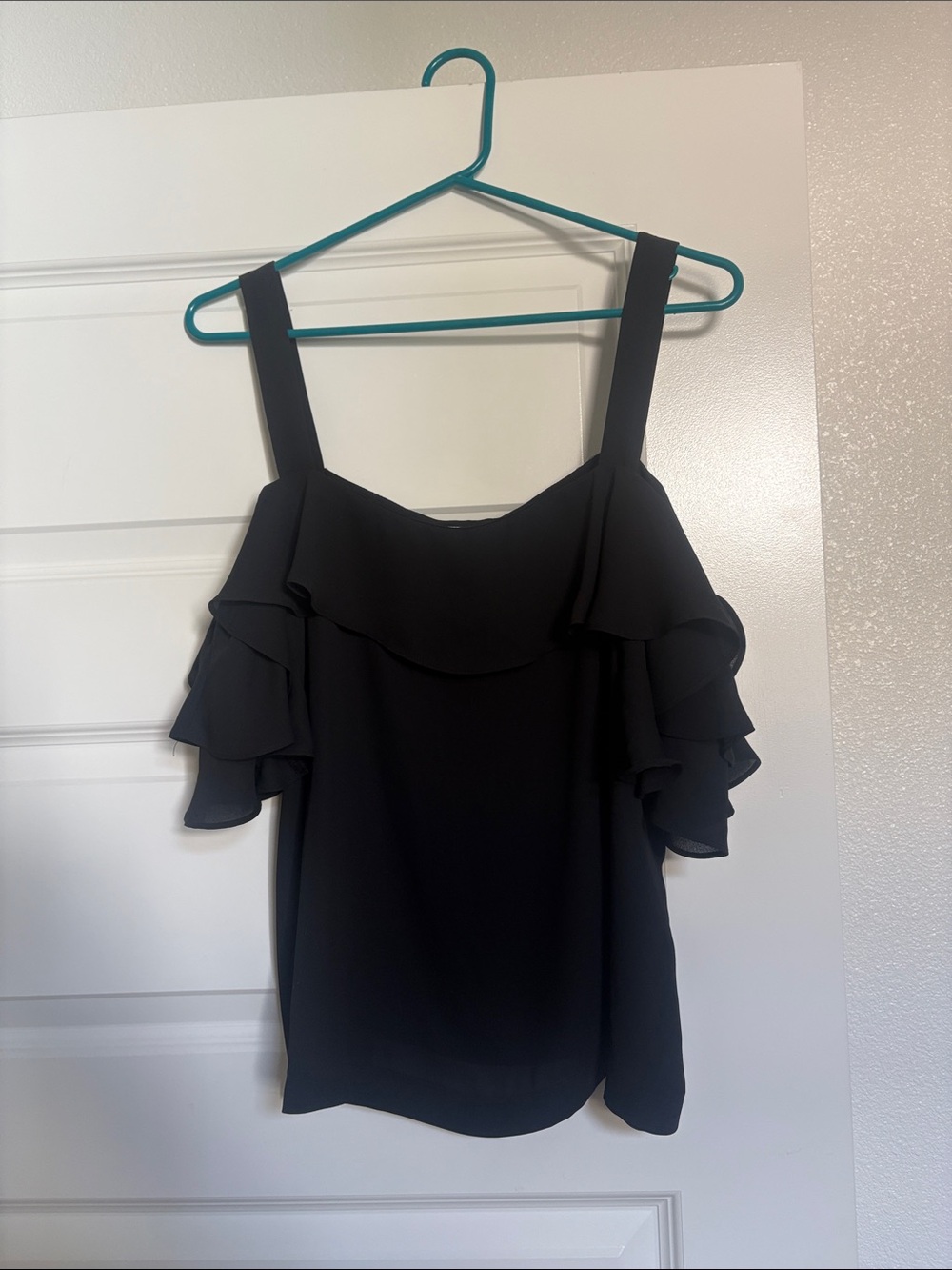 J. Crew Black Cold-Shoulder Ruffle Tank